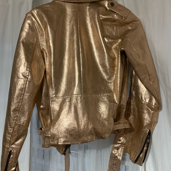 Zara rose gold leather moto jacket biker jacket let pink - Picture 3 of 6